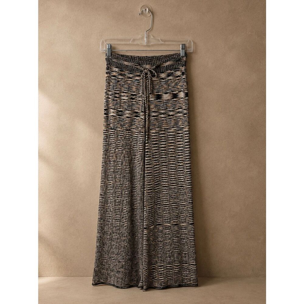 Anthropologie Little Lies Sz M Wide Leg Knit Lounge Pants Multicolor Drawstring